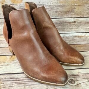 Deltan Womens Brown Distressed Leather Stacked Heel Western Ankle Boots Size 7M